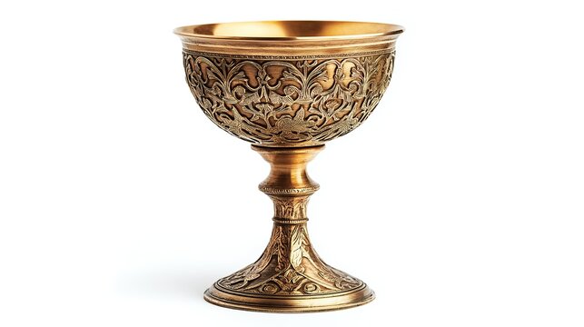 one single golden chalice isolated on white background