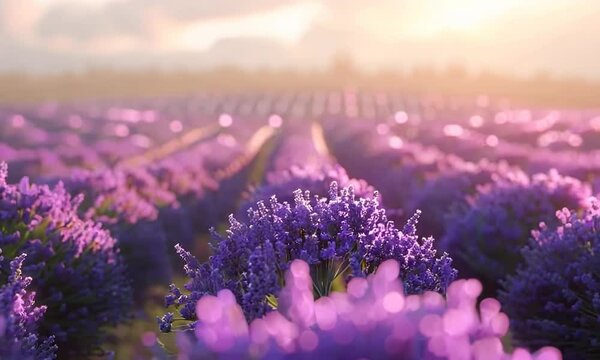 Row of lavender bushes in bloom, Video