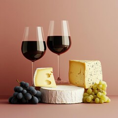 Wine tannins and cheese pairing, gourmet display, 3D illustration