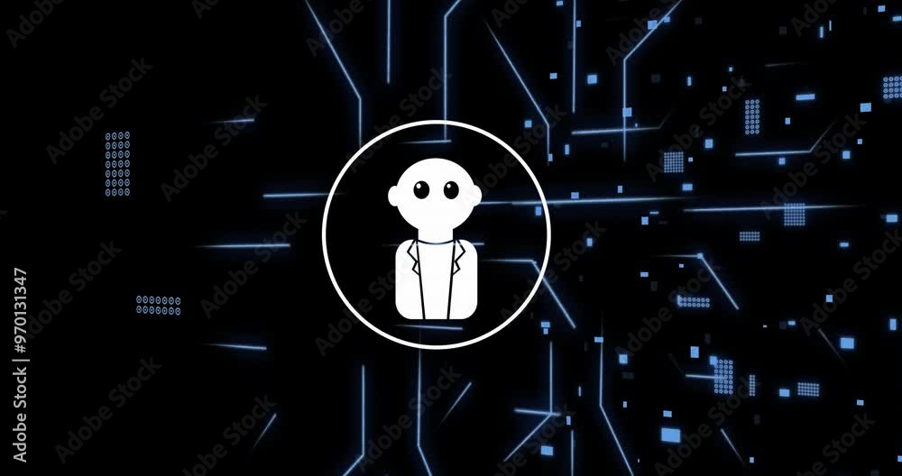 Sticker Animation of ai data processing over chat bot and computer circuit board