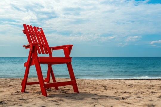 Red lifeguard tower on the right