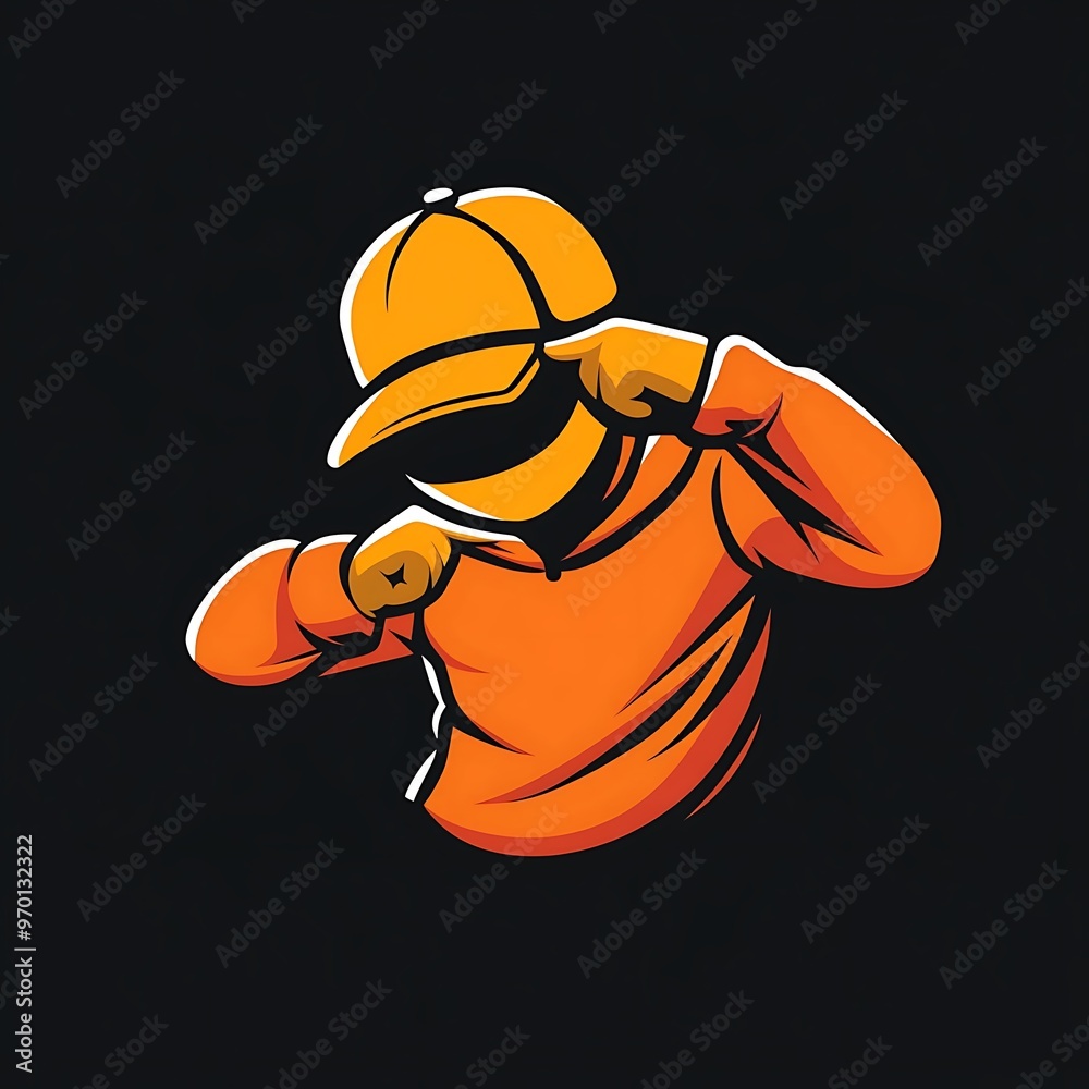 Wall mural Orange hoodie and cap mascot in a fighting pose