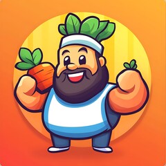 Obraz premium Cartoon Illustration of a Healthy Man Holding a Carrot