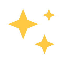 Shine Icon - 3 4-pointed Stars in 3 Different Sizes Forming a Shining Symbol. Yellow Monochromatic Icon in Flat Design.