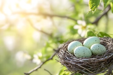 Fototapeta premium Close-up of a bird’s nest holding eggs