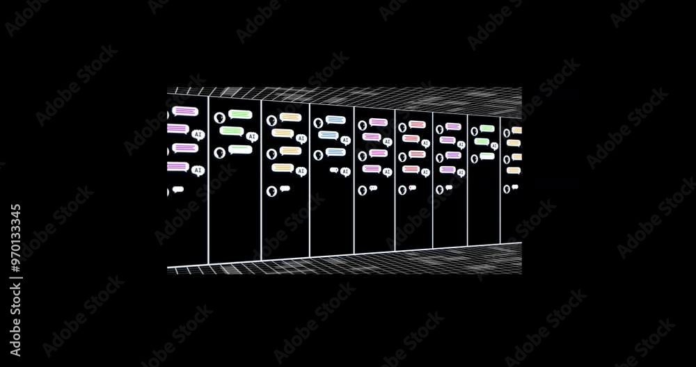 Poster animation of ai data processing over brain and computer circuit board
