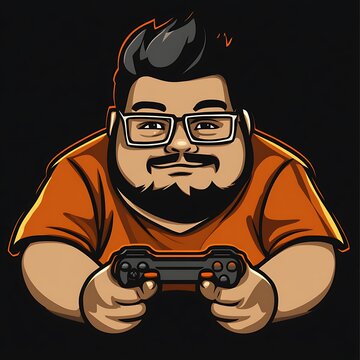 recommend clip art: Cartoon gamer avatar with glasses playing video game with a gamepad