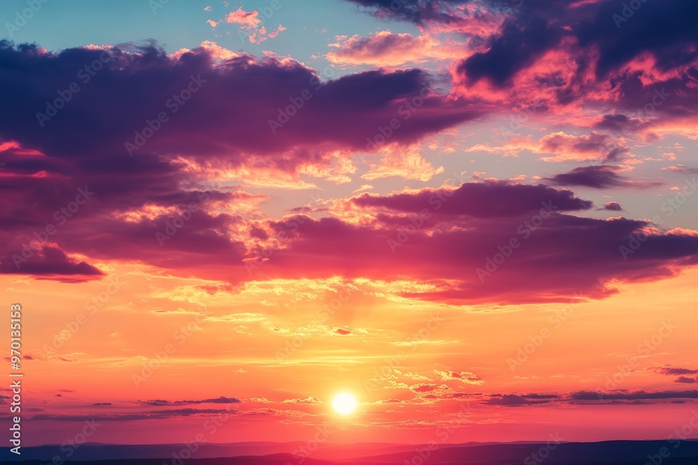 Aufkleber a colorful sunset spectacle with a dramatic sky filled with clouds amidst a twilight setting, captur