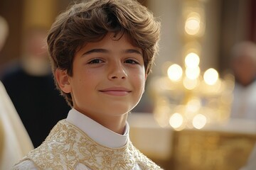 Portrait of a Young Boy in a White Embroidered Garment