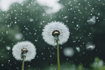 Obraz premium Close-up of dandelion seeds blowing in the wind