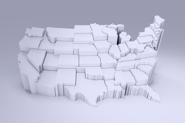United States Of America map white material render