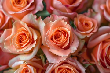 Bouquet of Delicate Peach Roses, Floral Background, Romantic Gift, Wedding Flowers, Close-up