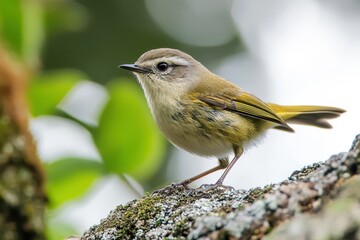Small bird with pointed bill brownish gray above cream colored below with vivid chestnut rump visible in flight