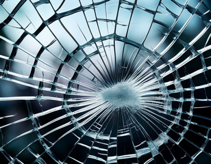Naklejka premium A close-up of cracked glass, with fine lines spreading across the surface, creating an intri
