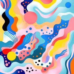 Naklejka premium A vibrant abstract composition featuring fluid shapes and bright colors, creating a playful and dynamic visual experience.