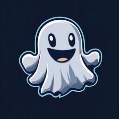 Obraz premium Cute cartoon friendly ghost illustration on dark background