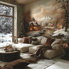 Winter decoration in the living room of the house