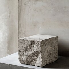 Rough concrete podium with natural texture, presenting a beautiful contrast between the roughness of the material and the smooth products on it. .generative ai