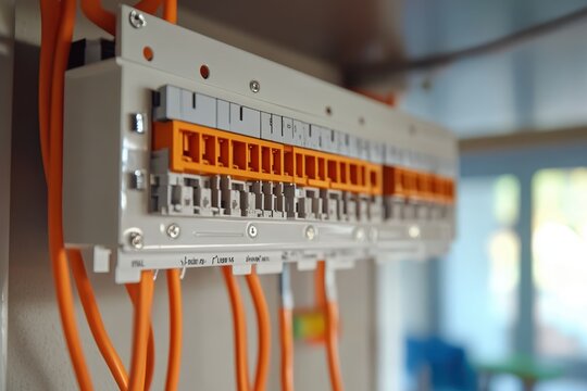 Using a stripper cutter tool to strip electrical wire when updating home wiring Installing new fusebox with circuit breaker