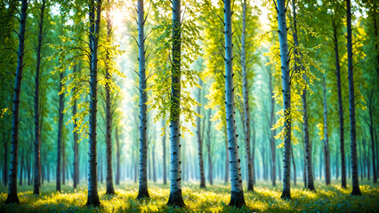 Fototapeta premium sun shining through the forest