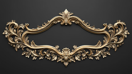3d render of vintage gold baroque frame scroll, gold ornament on transparent background. Baroque. Illustration