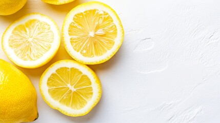 Fresh lemon slices on a white textured background