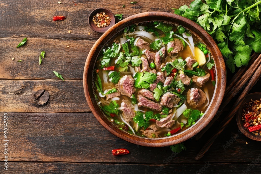 Poster Vietnamese beef soup on table