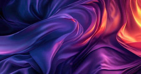 Obraz premium A vibrant abstract composition of flowing silk-like fabric in rich purples and oranges, evoking a sense of motion and depth.