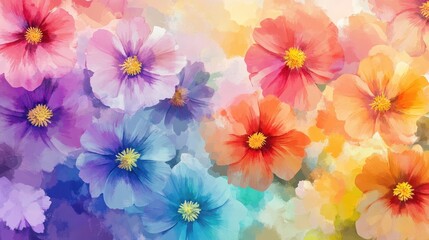 Blossoming Watercolor Delight - Diverse Collection of Vibrant Flowers in Colorful Brush Strokes