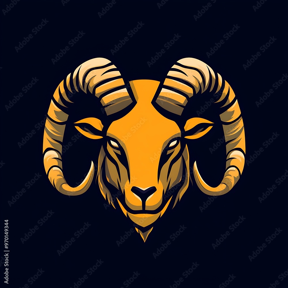 Sticker Ram Head Mascot Logo Design,  Aggressive Yellow and Black