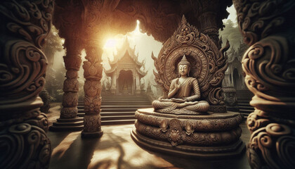 Fototapeta premium Buddha in a temple, large statue.