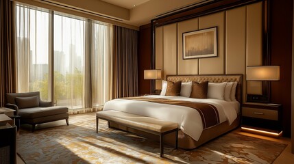 of a luxury interior with bed and a window