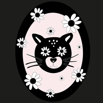 recommend clip art: gato netro con margaritas en los ojos, y un fondo en blanco y negro con flores