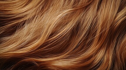 Naklejka premium Closeup of soft, shiny auburn hair texture. Abstract background of reddish brown strands.