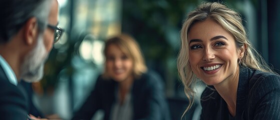 Businesswoman presenting analysis to diverse team in modern office