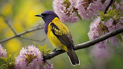 Obraz premium An adorable bird sits in the flower generative ai