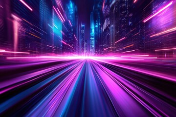 Obraz premium Cityscape with Abstract Purple and Blue Light Streaks