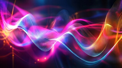 Obraz premium Illuminated Symphony: Abstract Background of Glowing Light Lines Intersecting in Dynamic Patterns of Energy and Motion