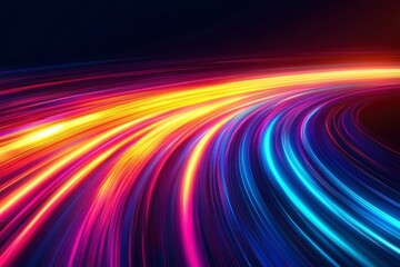 Obraz premium Abstract Neon Light Trails in Curved Lines