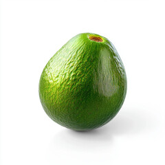 A single fresh green avocado displayed against a clean white background, emphasizing its vibrant color and natural texture.