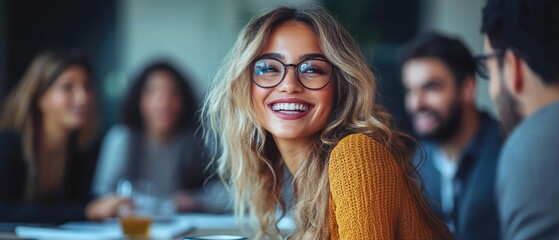 Businesswoman presenting analysis to diverse team in modern office