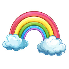 Cute Cartoon Rainbow Arches Above Fluffy White Clouds in a Bright Sky