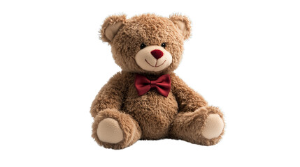Obraz premium Soft Plush Teddy Bear With Red Bow Tie on White Background