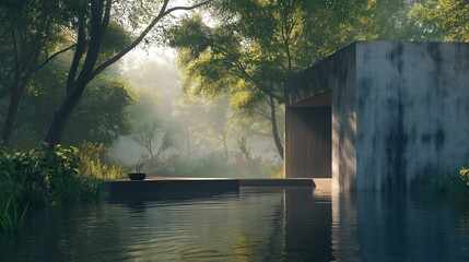 Fototapeta premium House on the river bank