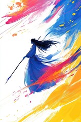 Obraz premium Dynamic Silhouette in Colorful Abstract Landscape