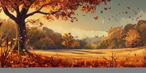 Enchanted Autumn Forest. Falling leaves and warm tones