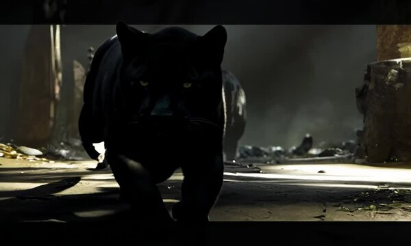 Enigmatic black panther blending seamlessly into the shadows, Video