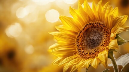 Naklejka premium Elegant sunflower bloom in full detail, with vibrant petals and intricate textures, captured in macro against a white-soft light golden backdrop