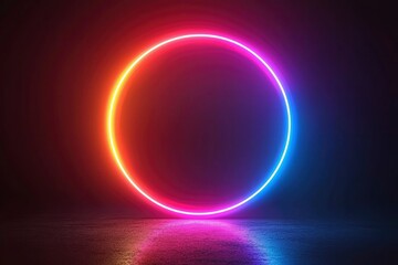 Obraz premium Glowing Neon Circle Reflecting on a Dark Surface