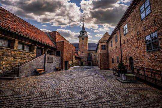 Oslo - February 12 2023: The historical epic fortress of Akershus i Oslo, Norway